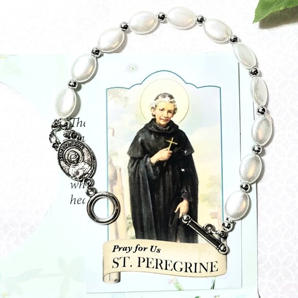 ††  St. Peregrine Good Health Prayer Pearlized Beaded Toggle Bracelet†† - Picture 1 of 6